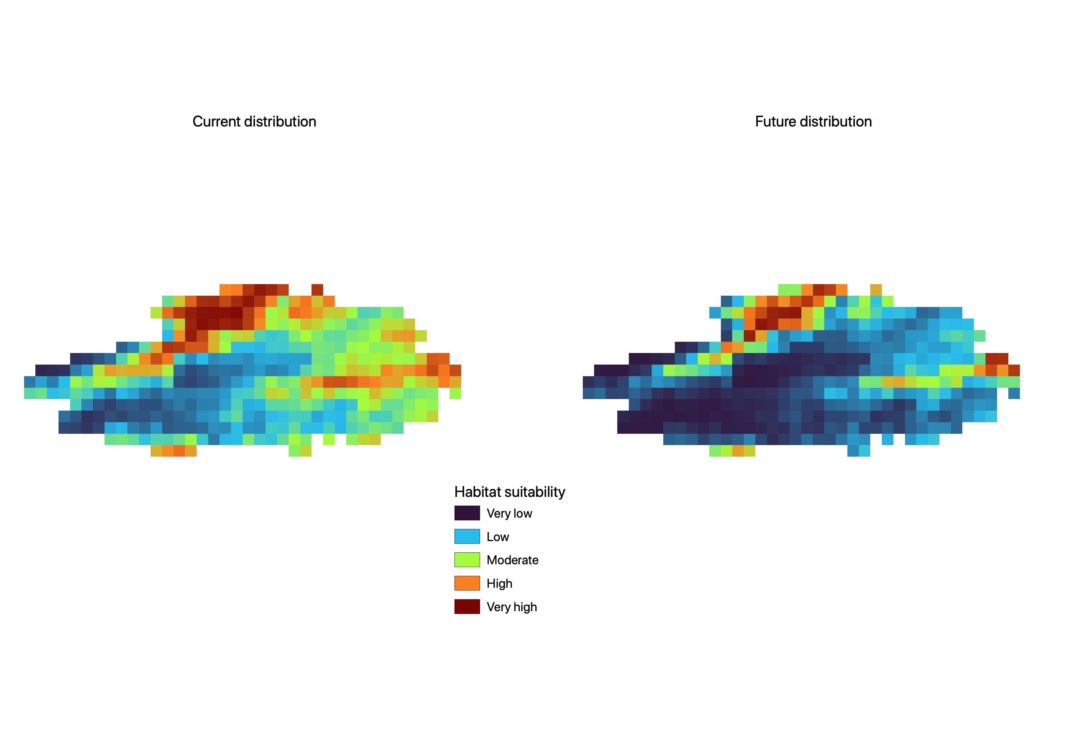 Combined predicted distribution for a low emissions scenario, 2021-2040